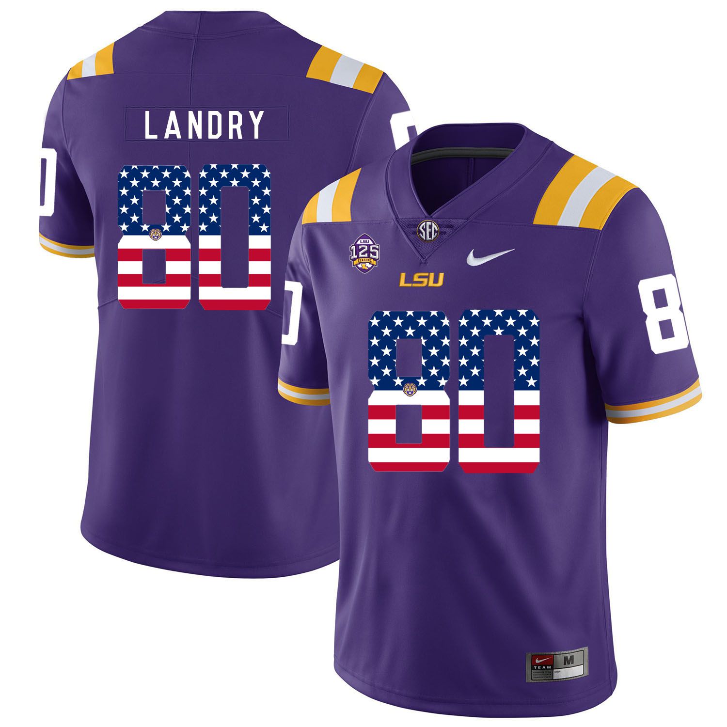 Men LSU Tigers 80 Landry Purple Flag Customized NCAA Jerseys